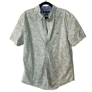 Tommy Hilfiger Men’s Custom Fit Short Sleeve Green & White Button Up Sz XL GUC